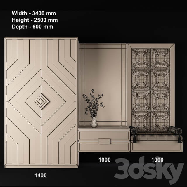 Furniture composition for hallway 64 3D Models