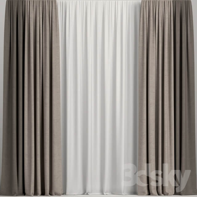 Curtains in three colors with tulle.