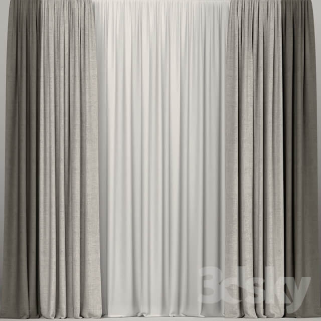 Curtains in three colors with tulle.