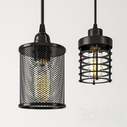 Edison lamp in steel lampshade Pendant light 3D Models 