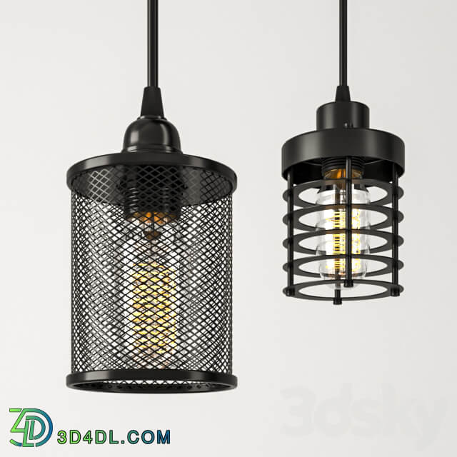 Edison lamp in steel lampshade Pendant light 3D Models