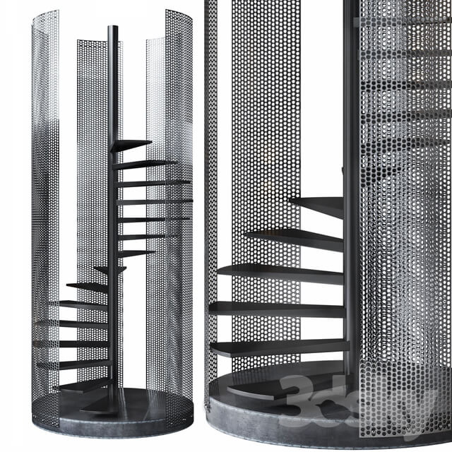 Spiral staircase Loft with perforated railing