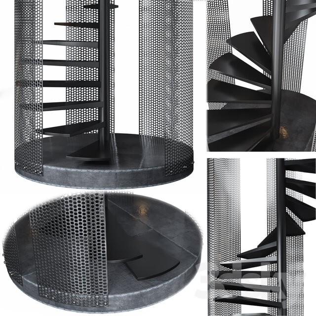 Spiral staircase Loft with perforated railing