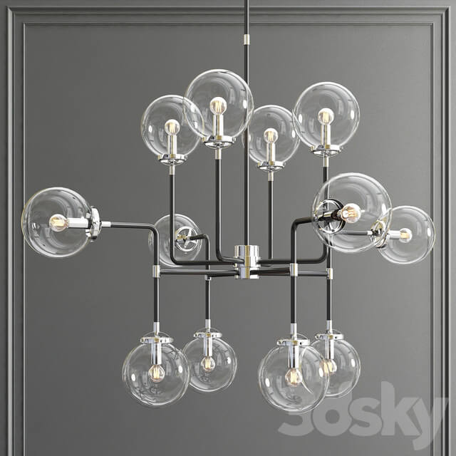 Bistro Globe Clear Glass Silver Chandelier 12 Pendant light 3D Models
