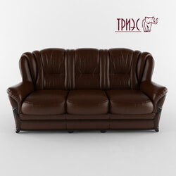 Triple straight leather sofa with wooden decor Diana 6 Factory TRIES  