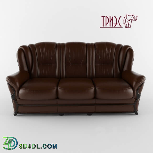 Triple straight leather sofa with wooden decor Diana 6 Factory TRIES 