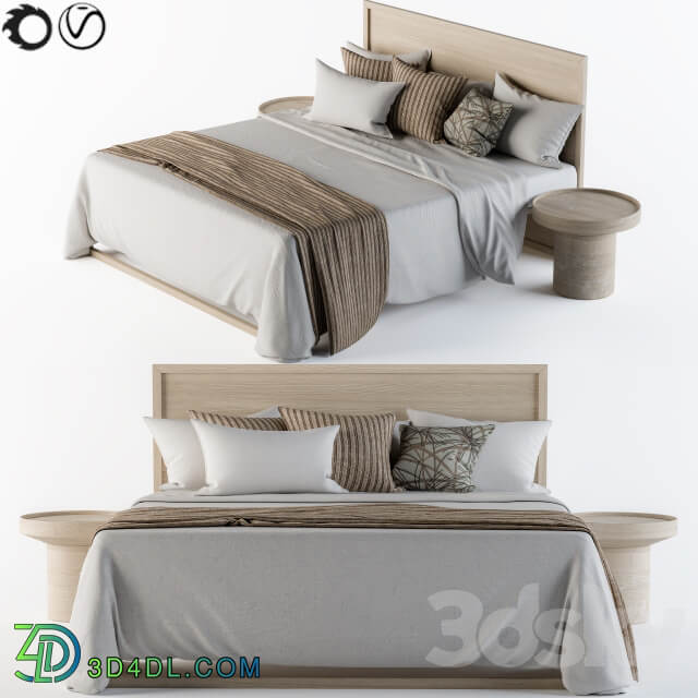 Bed Wooden Bed Set white and Brown