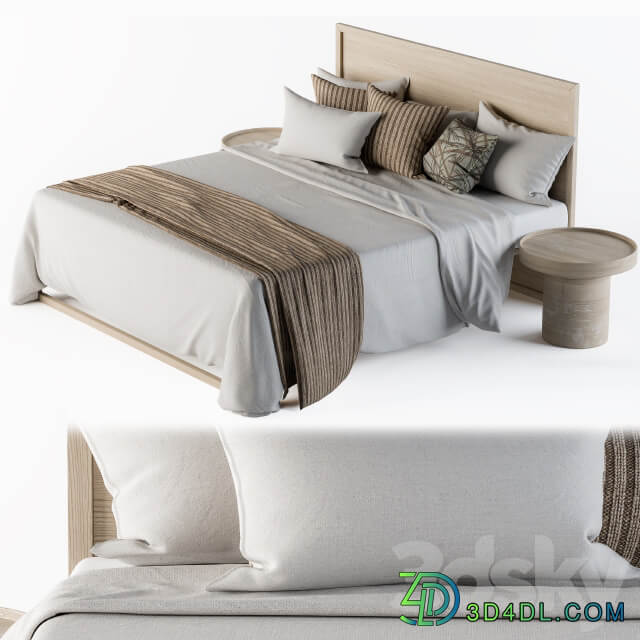 Bed Wooden Bed Set white and Brown