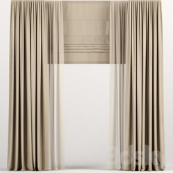 Light brown curtains with Roman and tulle. 