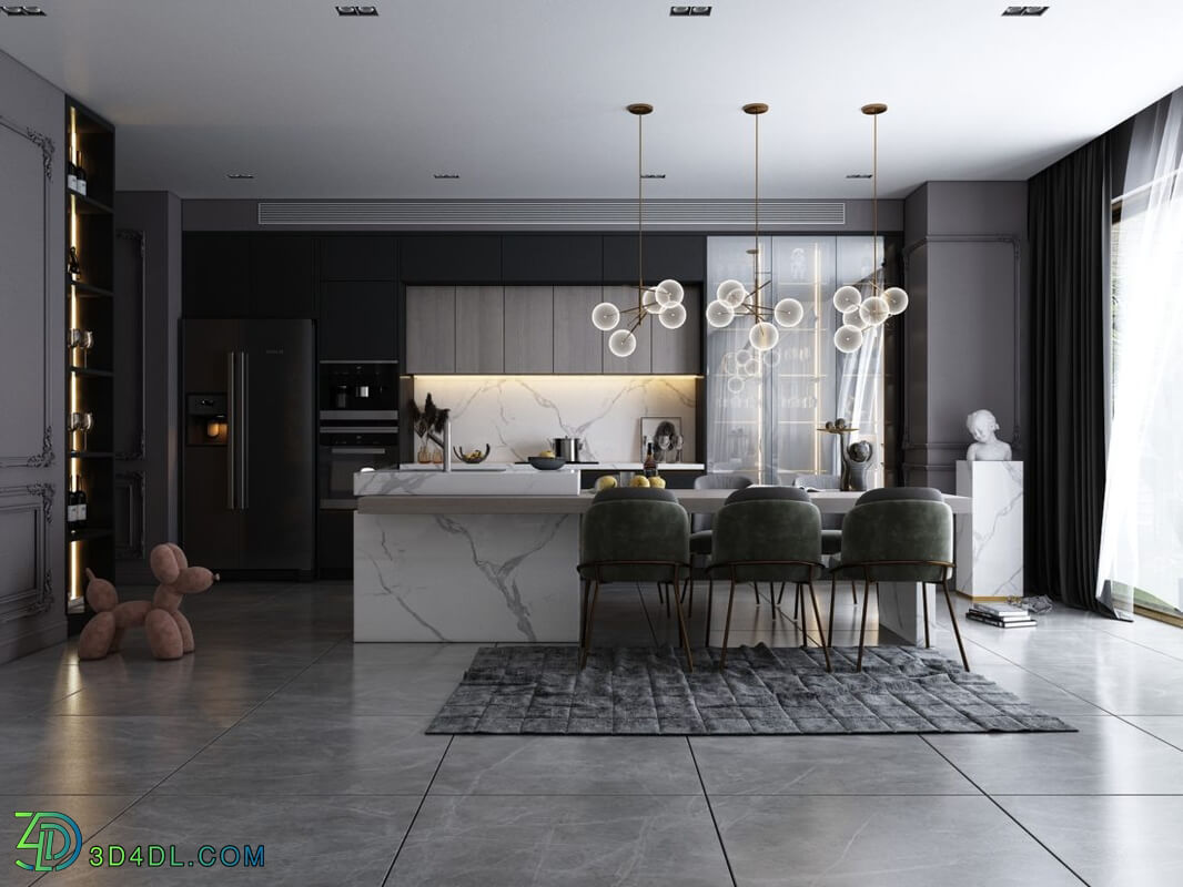 3D Interior Scenes File 3dsmax Model Kitchen – Dining Room 17 By HuyHieuLee