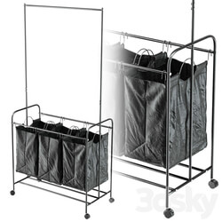 Black 3 Bag Heavy Duty Divided Laundry Hamper Sorter Cart with Wheels and Hanging Bar 