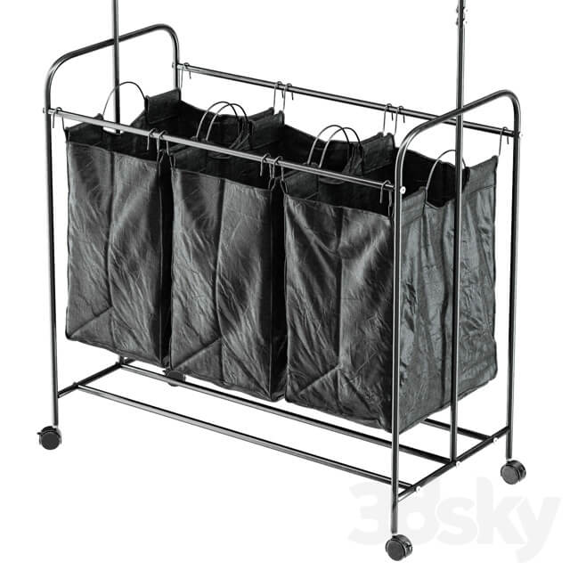 Black 3 Bag Heavy Duty Divided Laundry Hamper Sorter Cart with Wheels and Hanging Bar