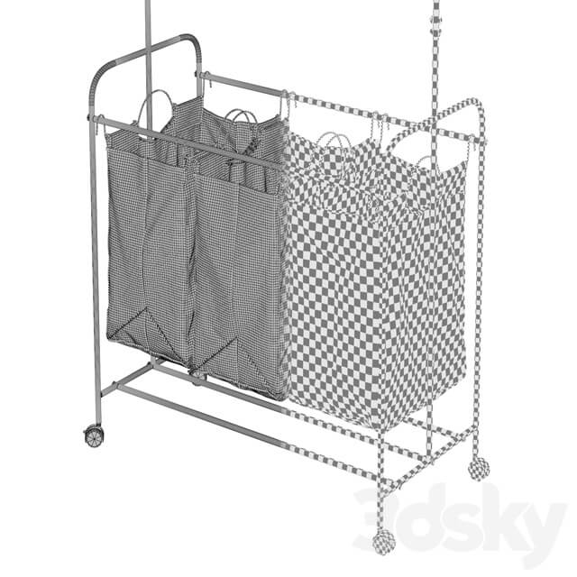 Black 3 Bag Heavy Duty Divided Laundry Hamper Sorter Cart with Wheels and Hanging Bar