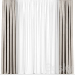 Beige curtains with tulle. 