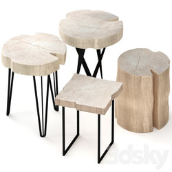 Set of wooden tables made of slab and stump 