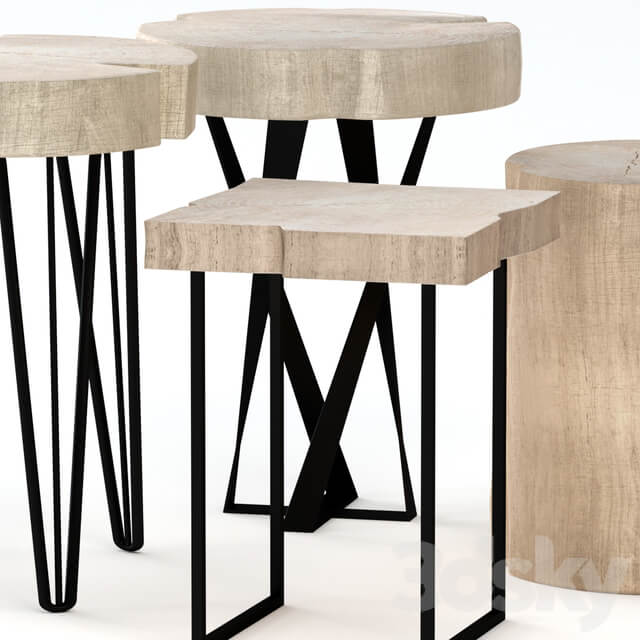 Set of wooden tables made of slab and stump