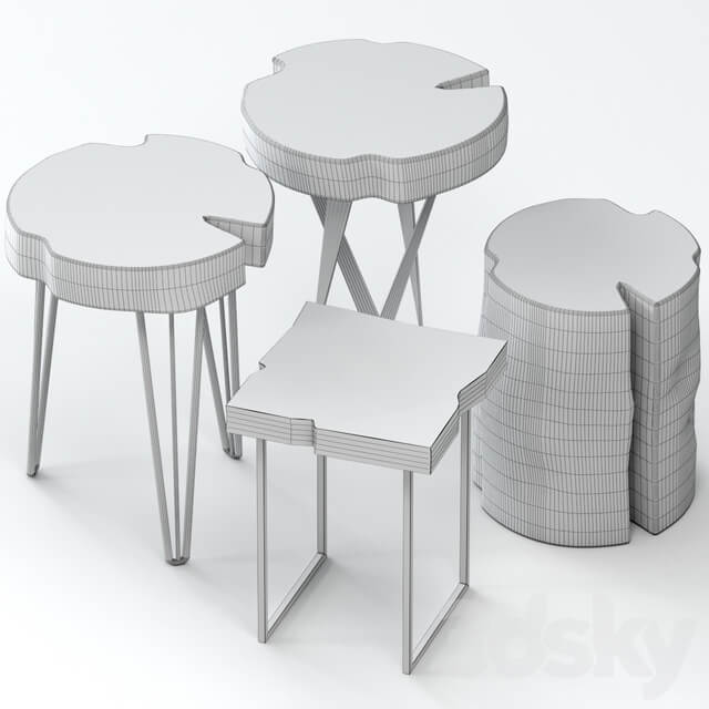Set of wooden tables made of slab and stump