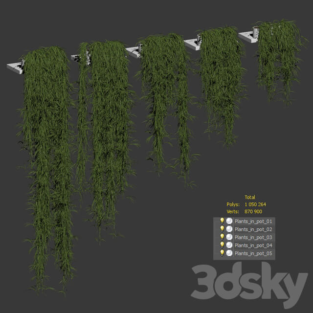 Indoor Hanging plants for shelves. 5 models. set 1