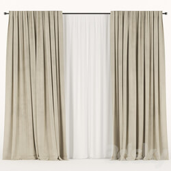 Beige curtains with tulle. 