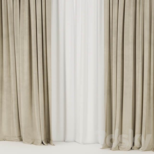 Beige curtains with tulle.