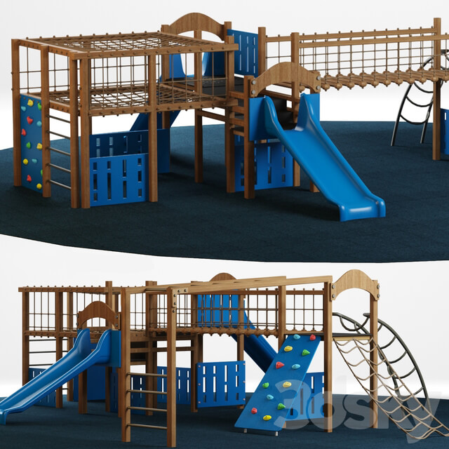 Kids playground equipment with slide climbing 01 3D Models