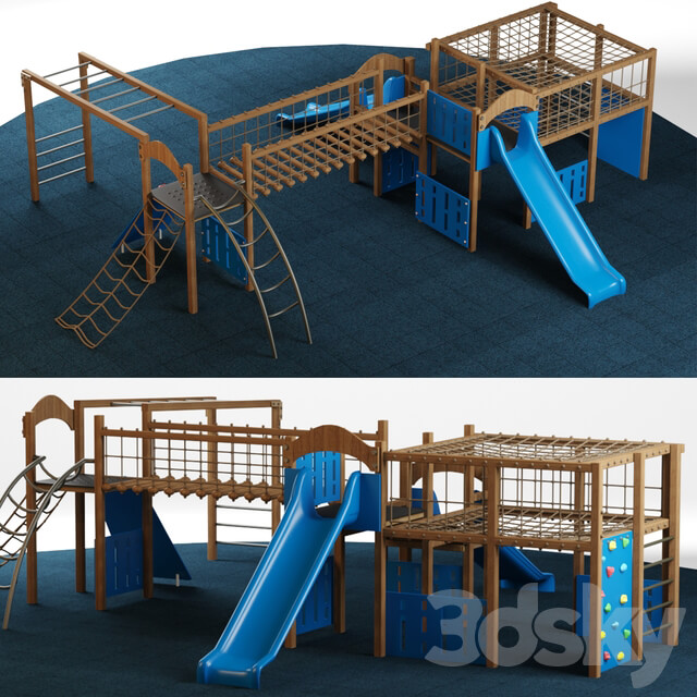 Kids playground equipment with slide climbing 01 3D Models