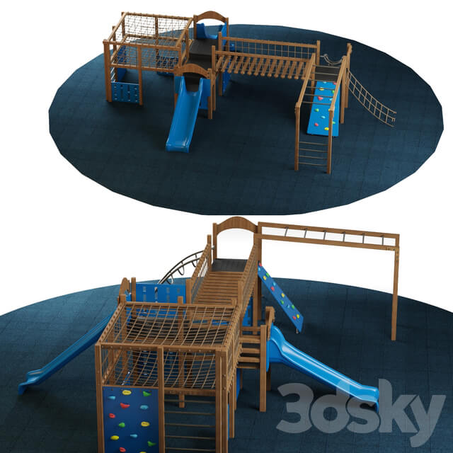 Kids playground equipment with slide climbing 01 3D Models