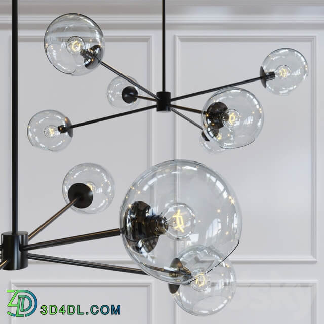 Staggered Glass 6 Light Chandelier Clear Pendant light 3D Models