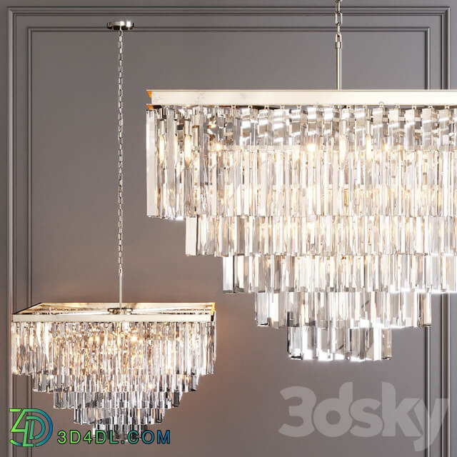 Restoration Hardware 1920S ODEON CLEAR GLASS FRINGE SQUARE 5 TIER CHANDELIER Nickel Pendant light 3D Models