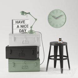 Decorative set of chests metal suitcases 