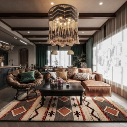  3D Living Room - Kitchen Interior By Dang Nhat Minh 