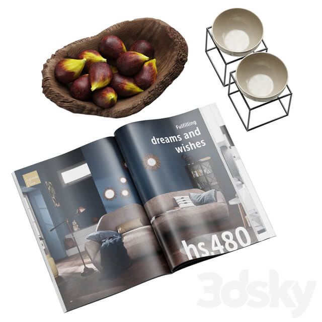 Coffee Table Accessories Magazine Fig Bowl Plate 3D Models