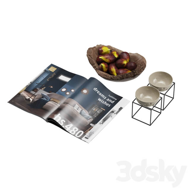 Coffee Table Accessories Magazine Fig Bowl Plate 3D Models