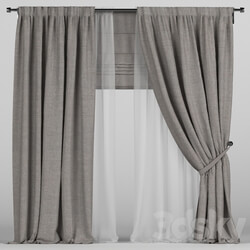 Brown curtains with tulle. 