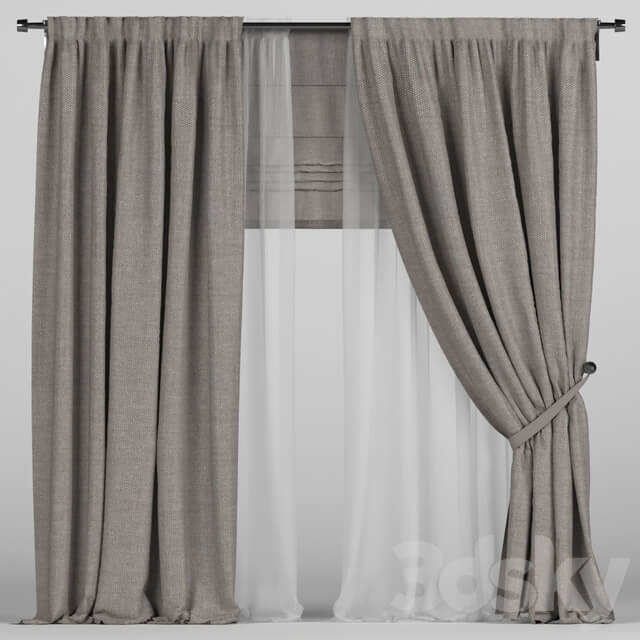 Brown curtains with tulle.