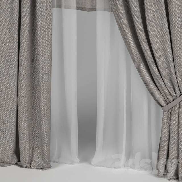 Brown curtains with tulle.