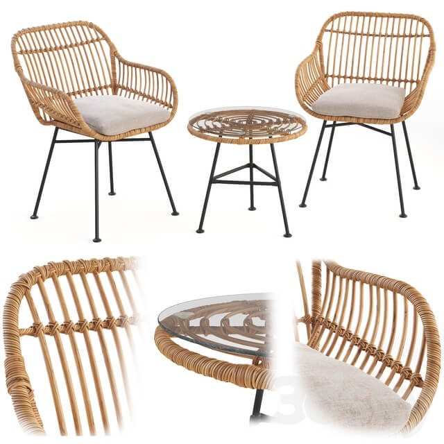 Table Chair Bay Isle Bushnell 3 Piece Rattan Seating Group