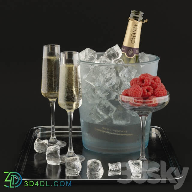 Champagne with raspberries