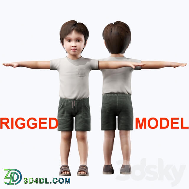 Boy in a T shirt and shorts.