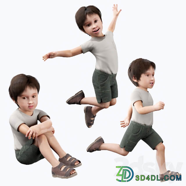 Boy in a T shirt and shorts.