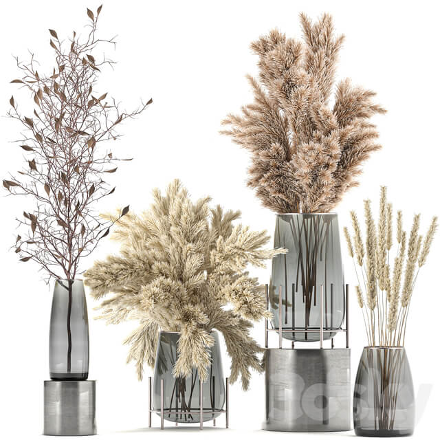 Bouquet 103. Pampas grass branches vase reeds dried flowers dry decor glass natural decor eco design 3D Models