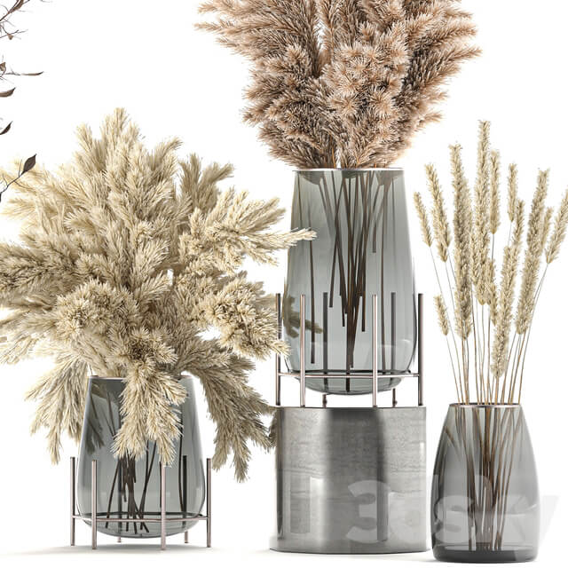 Bouquet 103. Pampas grass branches vase reeds dried flowers dry decor glass natural decor eco design 3D Models