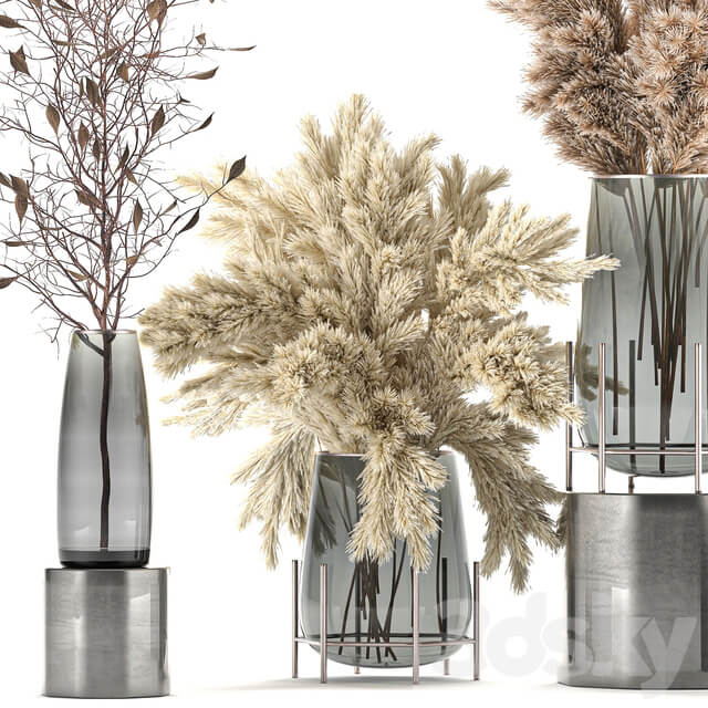 Bouquet 103. Pampas grass branches vase reeds dried flowers dry decor glass natural decor eco design 3D Models