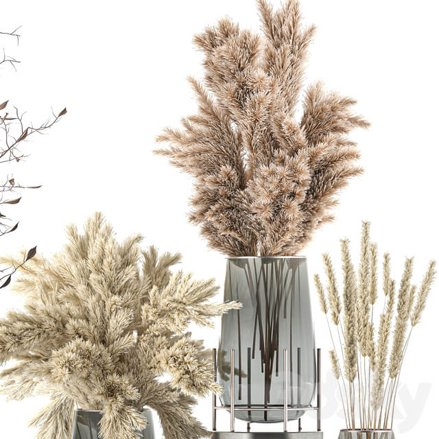 Bouquet 103. Pampas grass branches vase reeds dried flowers dry decor glass natural decor eco design 3D Models