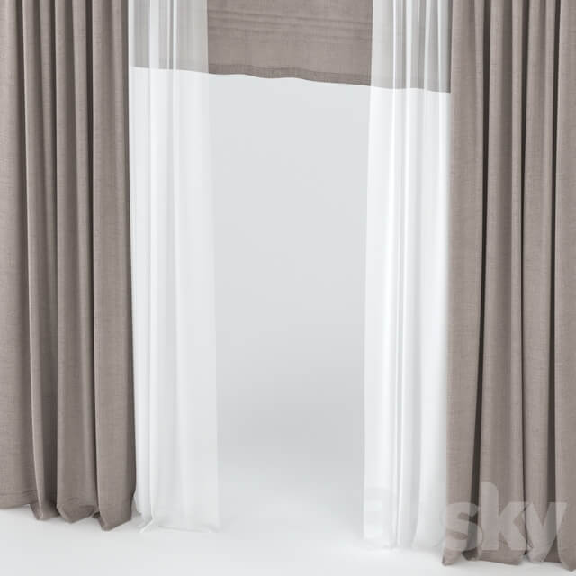 Brown straight curtains with tulle and roman.