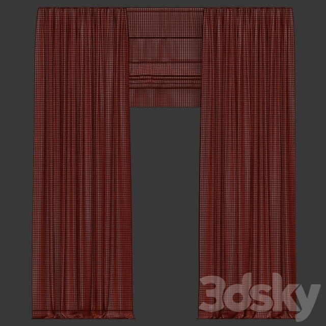 Brown straight curtains with tulle and roman.