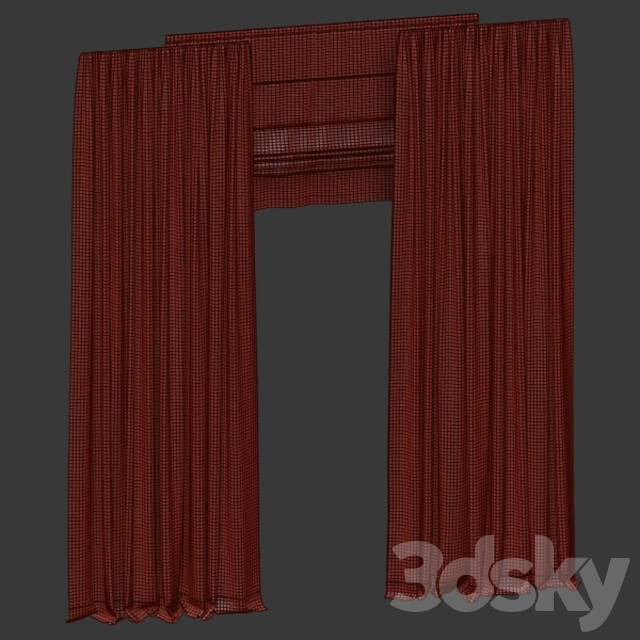 Brown straight curtains with tulle and roman.