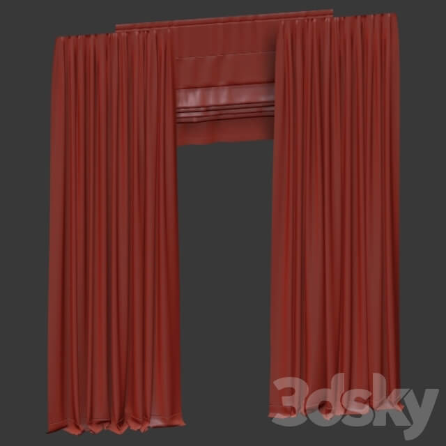 Brown straight curtains with tulle and roman.