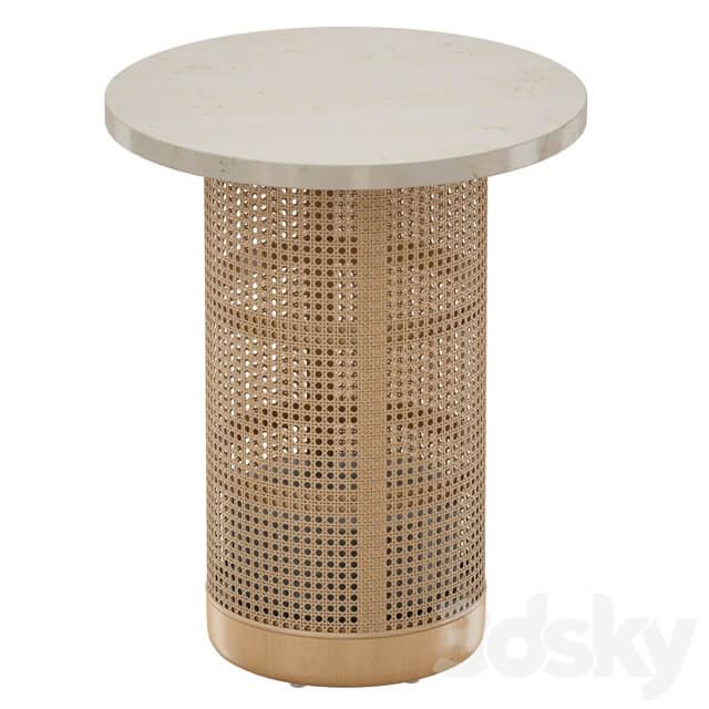 Vernet Travertine Cane End Table Crate and Barrel 3D Models