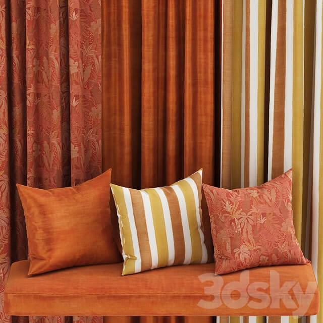 set of fabric materials in orange tones